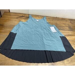 Athleta Swing Forward Tank Pleated Teal & Black V Neck Sleeveless Top Size XL